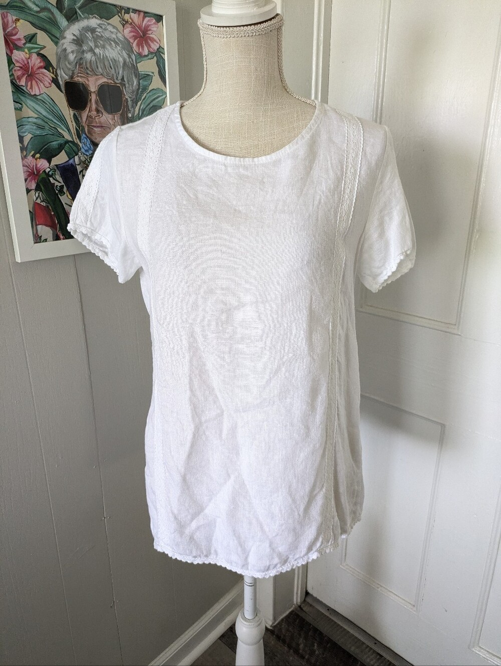 Laura Bianchi Italy Women Small White 100% Linen Blouse Button Up Back